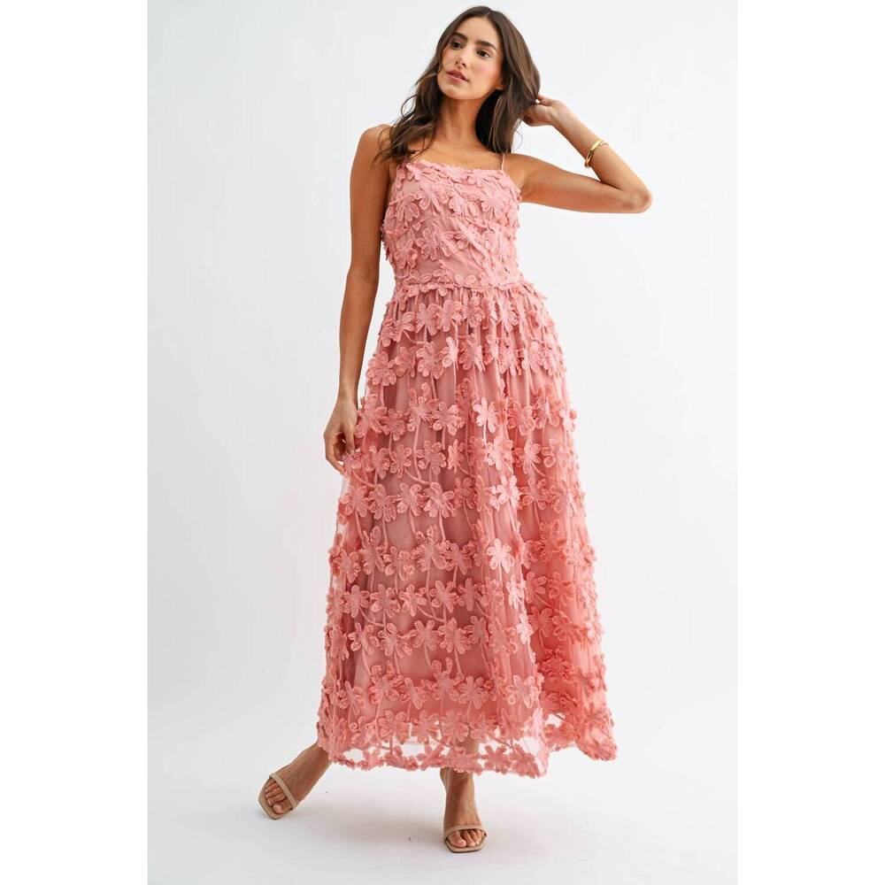 NEW CAMELLIA floral embroidered a line gown in pink